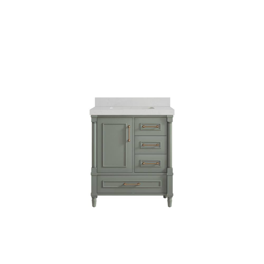 Hudson 30 in. W x 22 in. D x 36 in. H Single Sink Bath Vanity Center in Evergreen with 2 in. Carrara Quartz Top price history on PriceWatchPro