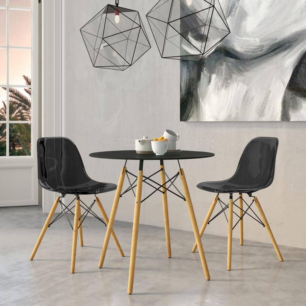 3-Piece Dining Set with 2-Black Dining Chairs and a Round MDF Bistro Table with Beech Wood Legs