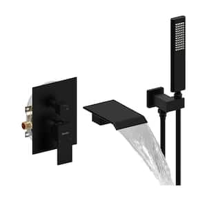 Single Handle Wall Mounted Roman Tub Faucet with Handheld Shower in Matte Black