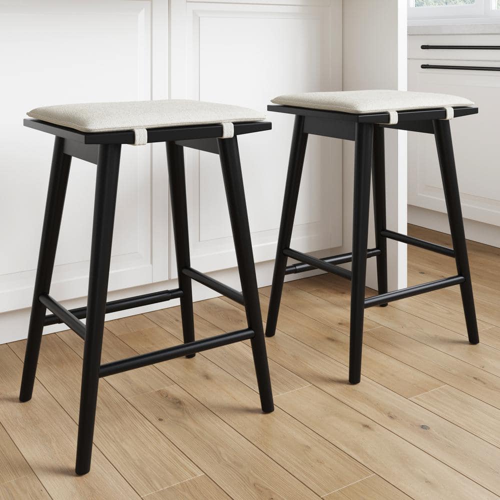 Nathan James Black Wood Saddle Counter Stools with Cushions, Set of 2