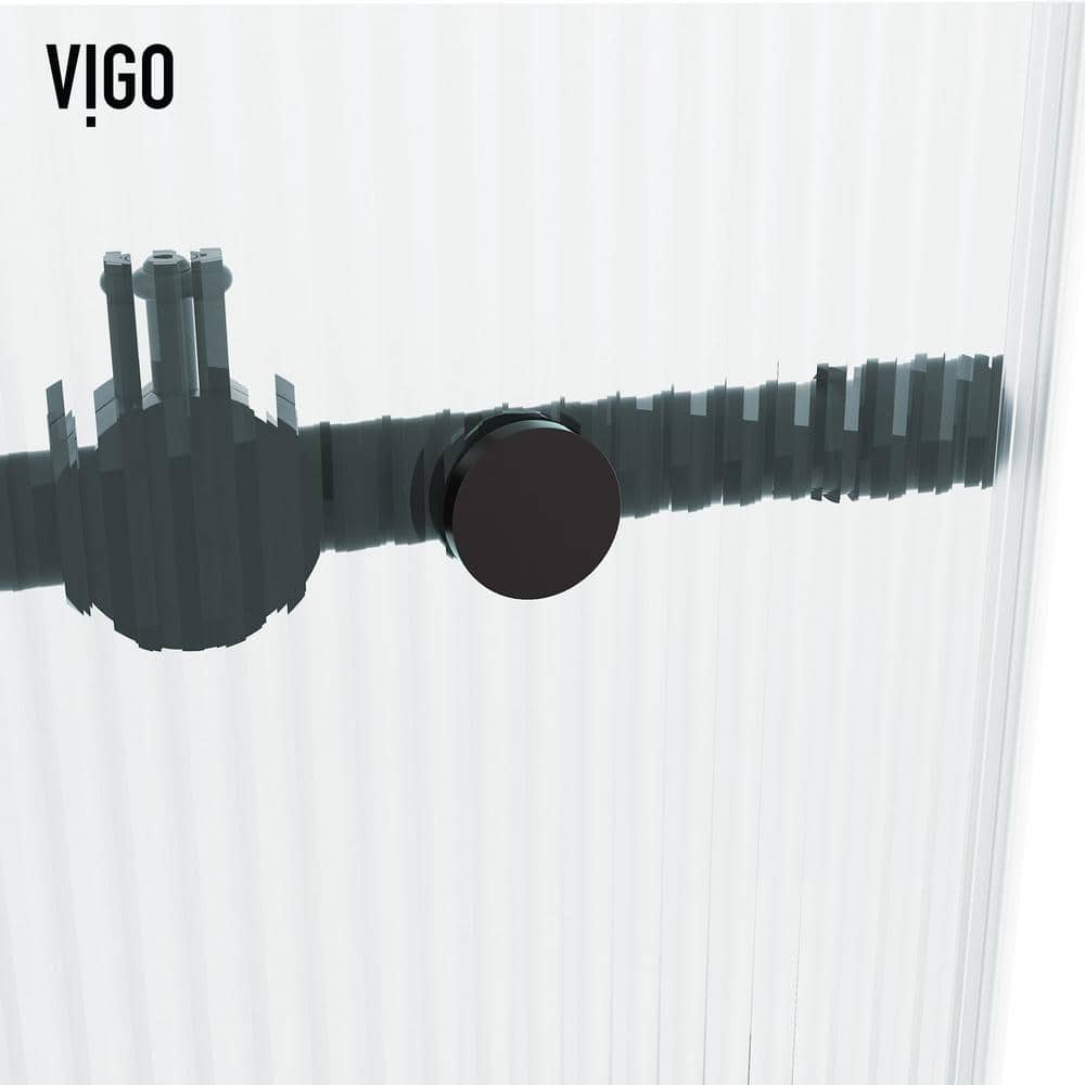 Elan Matte Black Frameless Sliding Shower Door with Fluted Glass