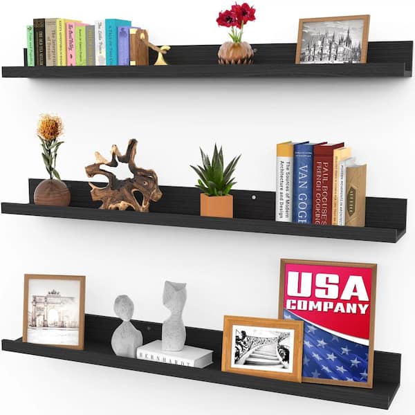 Cubilan 36 in. W x 7 in. D Black Wood Composite Decorative Wall Shelf