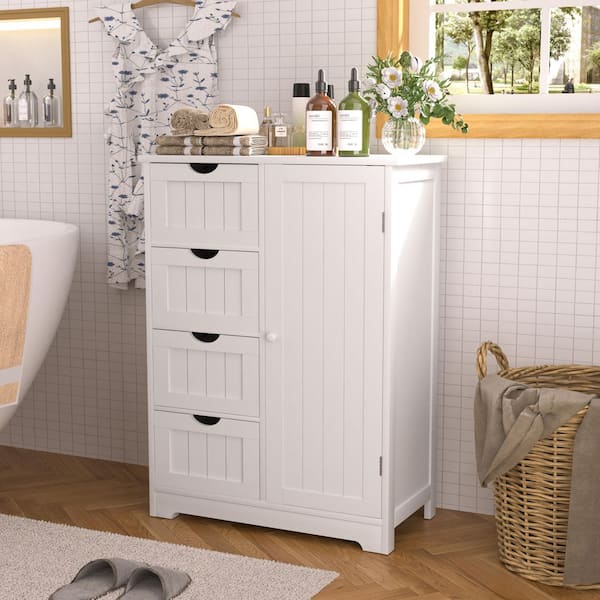 White Linen Cabinet Storage Cabinet with Adjustable Shelf and 4-Drawer, 23.6 in. W x 11.8 in. D X 31.6 in. H