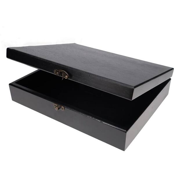 Unbranded Vintage-Style Wooden Box with Brass Latch-Black Finish, Jewelry & Trinket Storage, 9.63 in. x 12.13 in. x 3 in.