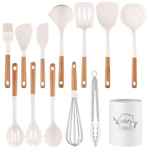 13-Piece Silicone Kitchen Utensils with Wooden Handles Set