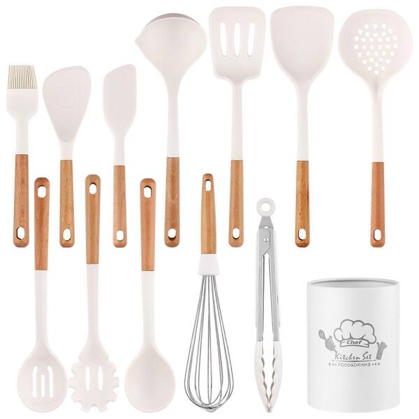 Bunpeony 13-Piece Silicone Kitchen Utensils with Wooden Handles Set