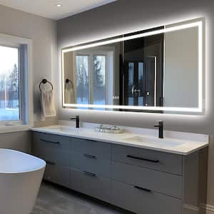 32 in W x 84 in H Rectangular Frameless Wall Mount 3 Colors Dimmable Anti-Fog LED Bathroom Vanity Mirror with Memory