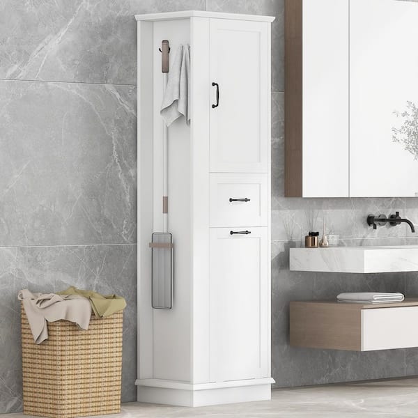 20.3 in. W x 13.8 in. D x 67.8 in. H White MDF Freestanding Linen Cabinet with Adjustable Shelf