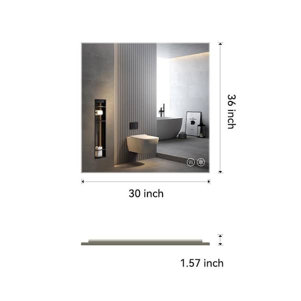 Kuomih 30 in. W x 36 in. H Large Rectangular Frameless Wall Mounted LED Bathroom Vanity Mirror with Defogger, Dimmer