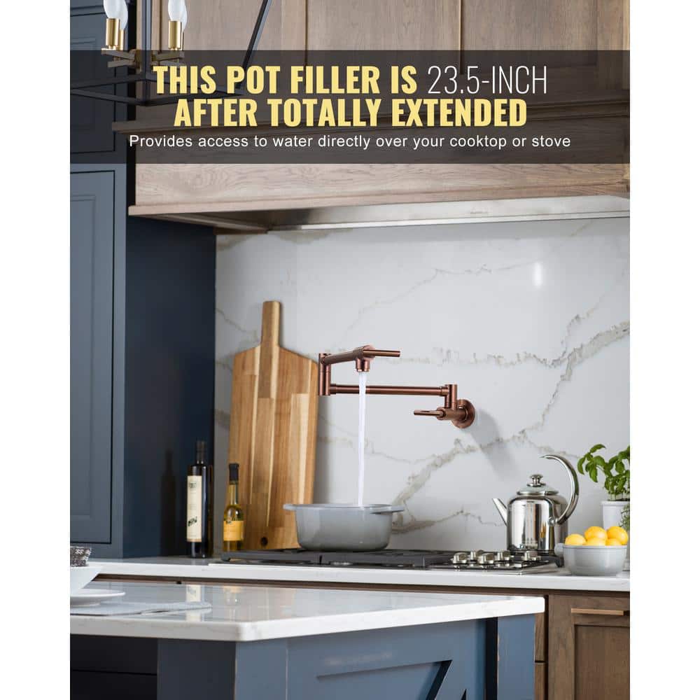 Rose Gold Brass Wall Mounted Pot Filler Faucet with Double Joint Swing Arms