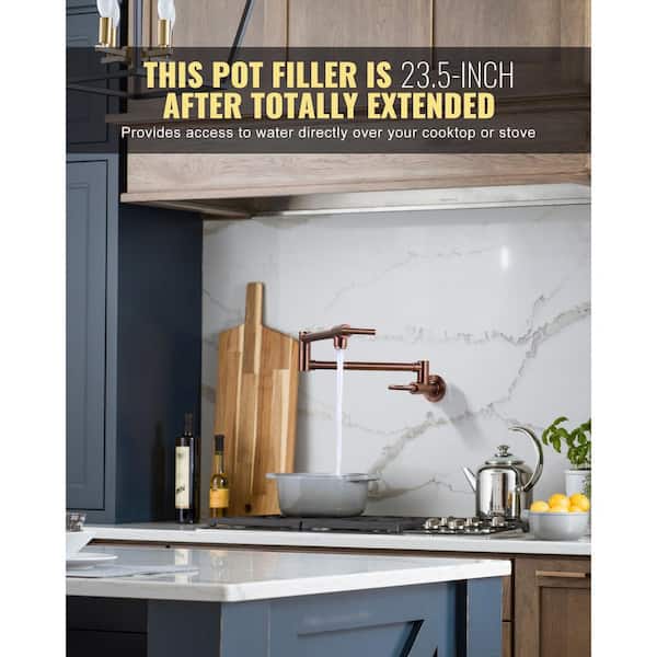 Commercial Brass Wall Mounted Pot Filler Faucet with Double Joint Swing Arms in Rose Gold