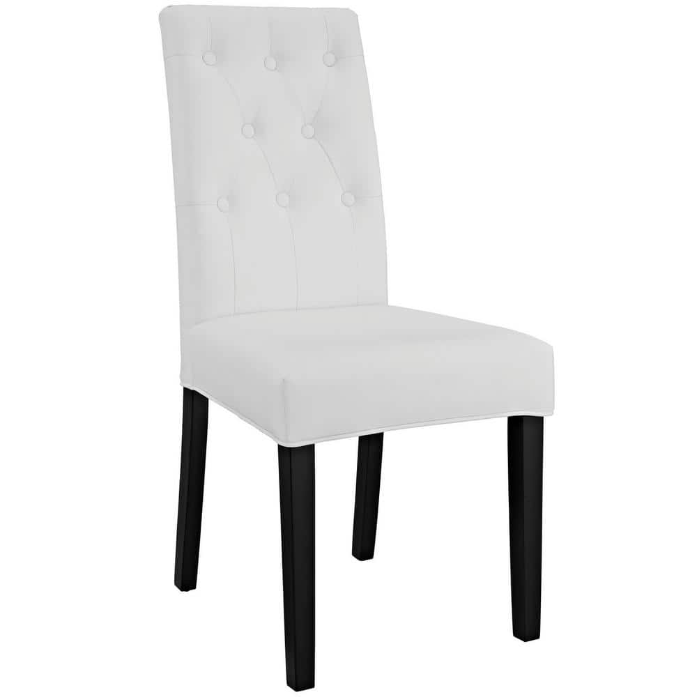 White Faux Leather Upholstered Parsons Side Chair with Wood Legs