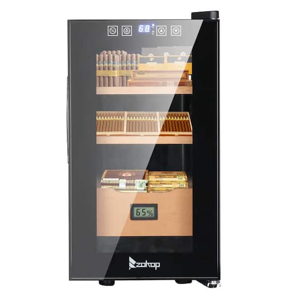 Karl home 10.24 in. W x 18.7 in. H 25 l Black Metal Electric Cigar Cooler Humidor with Spanish Cedar Shelf and Drawer