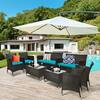 Costway 8-Piece Wicker Patio Conversation Set with Blue Cushions 2*QD-6D14-AS1