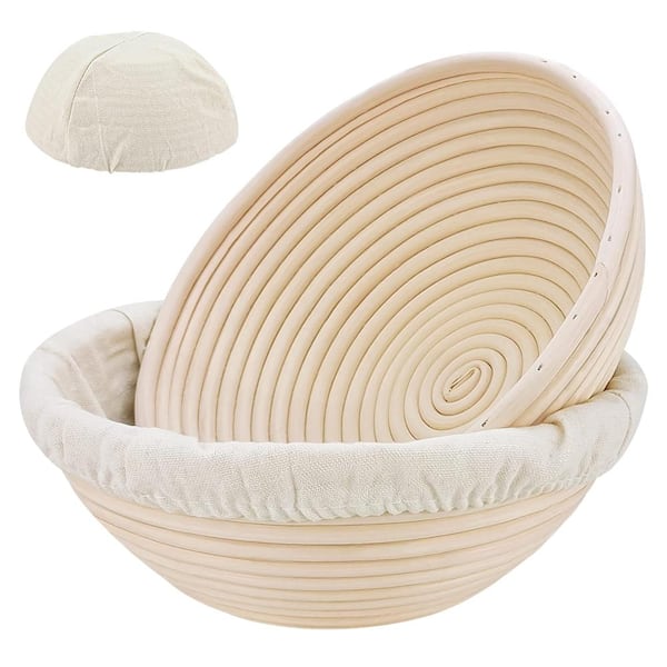 2 Pack 8.5 Inch Round Rattan Banneton Bread Proofing Baskets with Linen Liners for Sourdough Basket