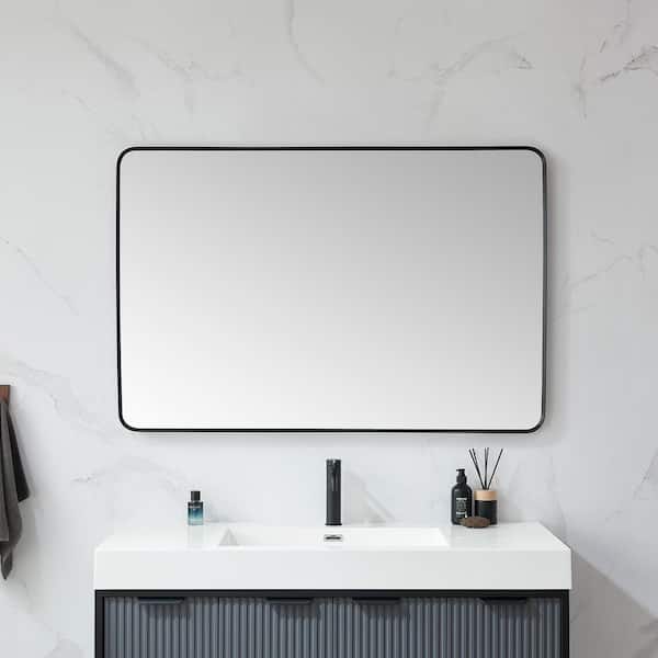 Mutriku 48 in. W x 32 in. H Metal Framed Rectangle Bathroom Vanity Mirror in Black
