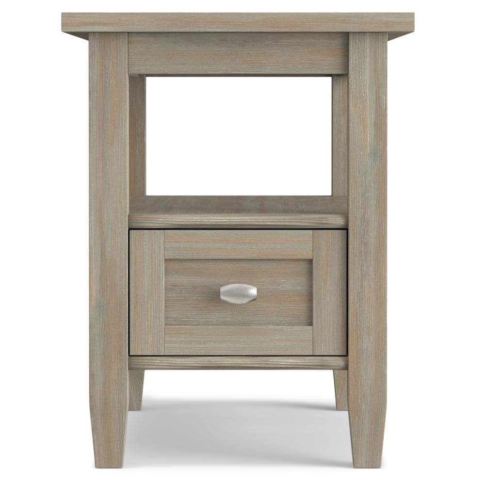 Distressed Gray Solid Wood End Table with Storage