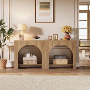 Kerlin 27.6 in. Brown Rectangular Wood End Table with 2 Storage Shelves, Side Table with Open Storage Shelf, Set of 2
