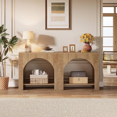 Kerlin 27.6 in. Brown Rectangular Wood End Table with 2 Storage Shelves, Side Table with Open Storage Shelf, Set of 2