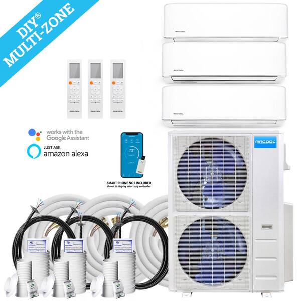 MRCOOL DIY 48,000 BTU 4-Ton 3-Zone 20.5 SEER Ductless Mini-Split AC and  Heat Pump with 36K+9K+9K u0026 35,66,75ft Lines DIYM348HPW04C82 - The Home Depot
