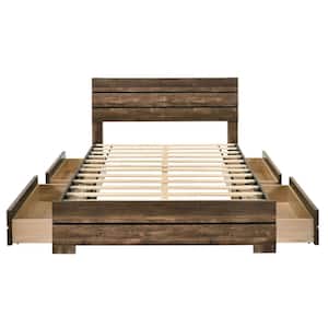 Olala Brown Wood Frame Queen Platform Bed with 4 Drawers and Care Kit