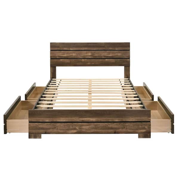 Furniture of America Olala Brown Wood Frame Queen Platform Bed with 4 Drawers and Care Kit