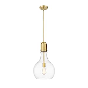 Amherst 1-Light Satin Gold Shaded Pendant Light with Clear Glass Shade