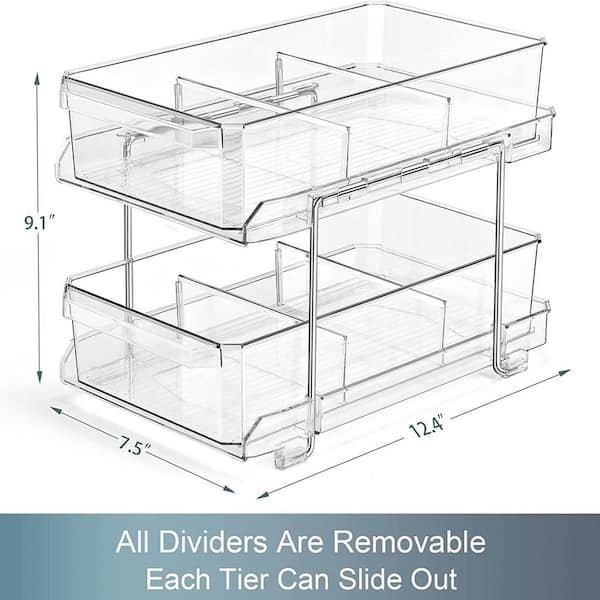  2 Tier Clear Organizer with Dividers for Cabinet