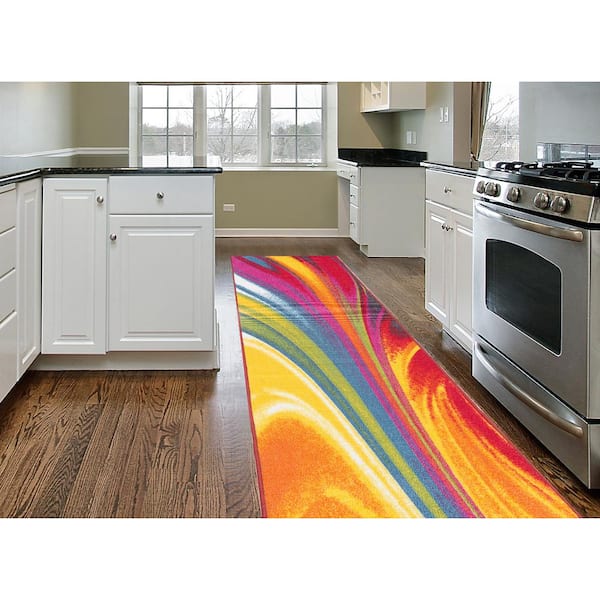 World Rug Gallery Contemporary Waves Non-Slip (Non-Skid) Multi 7'10 inch x 10' Indoor Area Rug