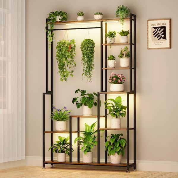 Seafuloy Brown-C 8-Tier Square Decorative Stand with Grow Light, Display  Rack, Heavy-Duty Metal Indoor Plant Shelf xyj-zwj-4627