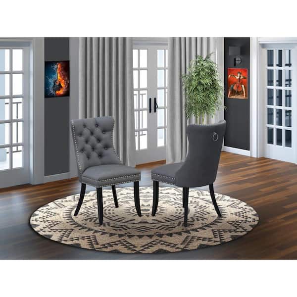 East West Furniture Wire brushed Black, Parsons Dining Chairs-Platinum Gray Faux Leather Padded Chairs (Set of 2)