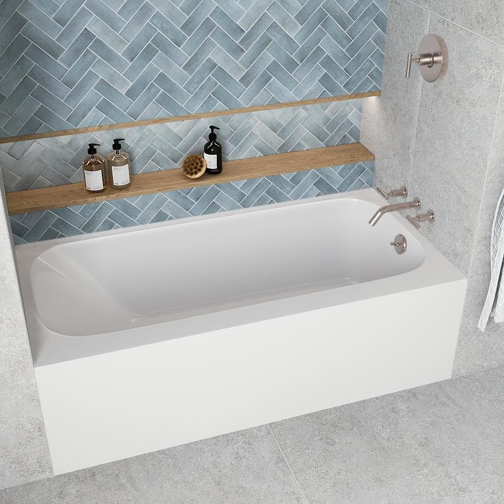 Glossy White Acrylic Right-Hand Drain Alcove Bathtub with Brushed Nickel Drain