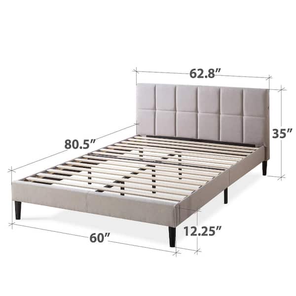 Lottie Beige Queen Upholstered Platform Bed Frame with Short Headboard and USB Ports