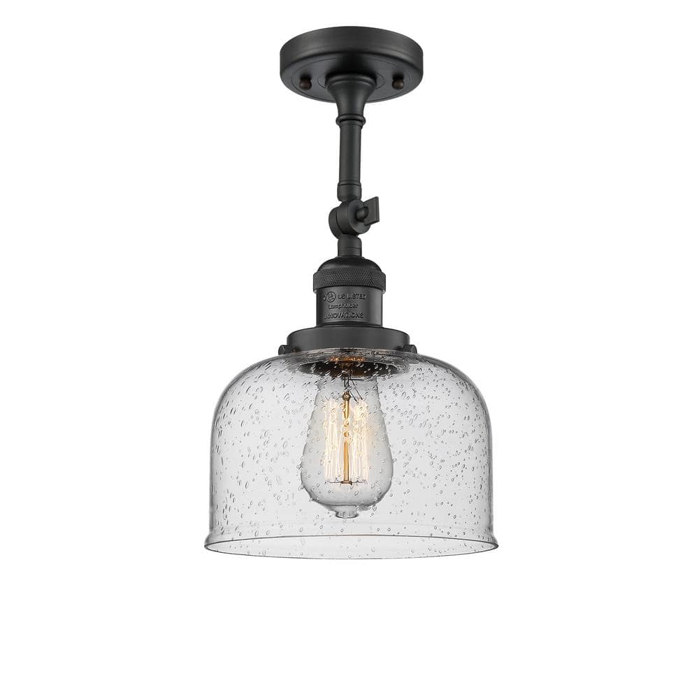 Franklin Restoration Bell 8 in. 1-Light Matte Black Semi-Flush Mount with Seedy Glass Shade price history on PriceWatchPro