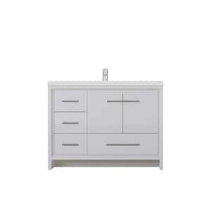 Sortino 42 in. W x 19 in. D x 36 in. H Modern Bath Vanity with Left Side Drawers in White with White Solid Surface Top