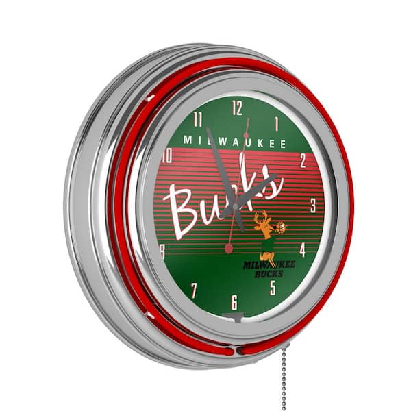 Unbranded Milwaukee Bucks Red Hardwood Classics Lighted Analog Neon Clock
