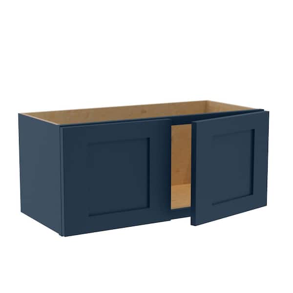 Home Decorators Collection Newport 27 in. W x 12 in. D x 12 in. H Assembled Plywood Wall Bridge Kitchen Cabinet in Mythic Blue with Soft Close