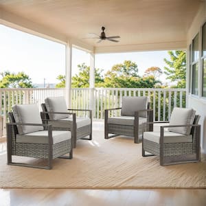 4-Piece Gray Wicker Outdoor Lounge Chair with Gray Cushions
