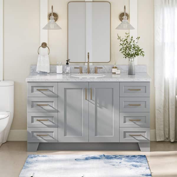 ARIEL Taylor 61 in. W x 22 in. D x 36 in. H Freestanding Bath Vanity in Grey with Carrara White Marble Top
