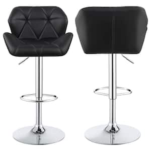 25 in. Black and Chrome Low Back Metal Frame Adjustable Bar Stools with Faux Leather Seat (Set of 2)