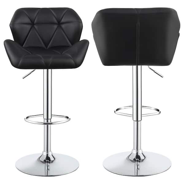 Coaster 25 in. Black and Chrome Low Back Metal Frame Adjustable Bar Stools with Faux Leather Seat (Set of 2)