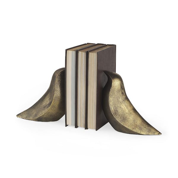 HomeRoots 2 .76 in. Gold Rustic Antiqued Dove Bookends