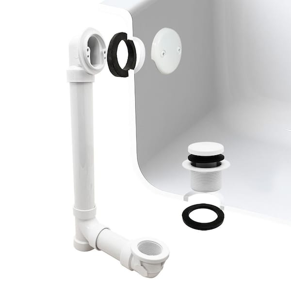 Westbrass 1-1/2 in. Schedule 40 PVC Tip-Toe Drain Bath Waste and Overflow with 2-Hole Faceplate in Powder Coat White