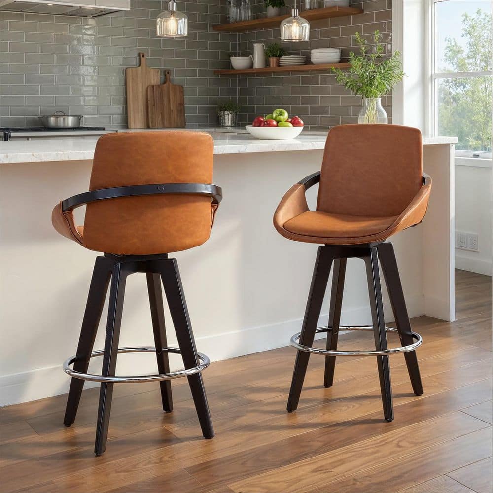 Lumisource Cosmo 39 in. Black Wood, Camel Faux Leather and Chrome