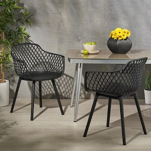 Abram Black Patterned Resin Outdoor Patio Dining Chair (2-Pack)