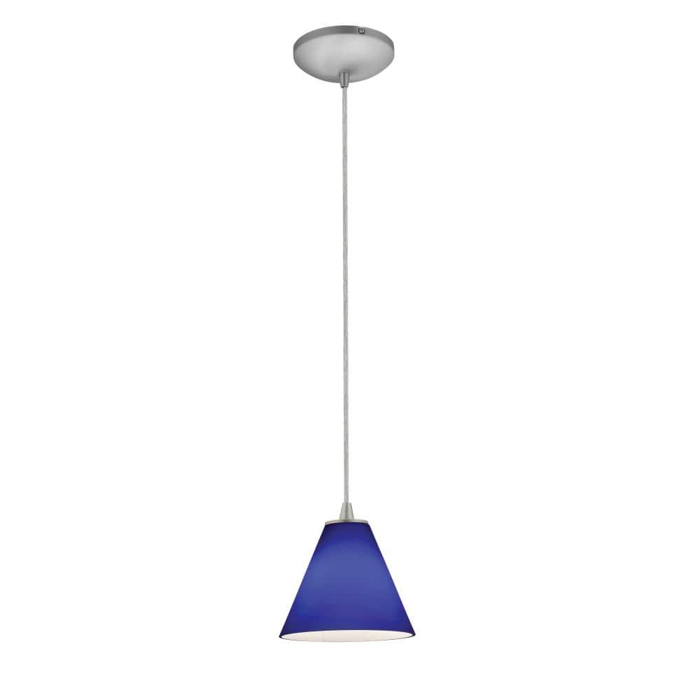Martini 1-Light Brushed Steel Shaded Pendant Light with Glass Shade