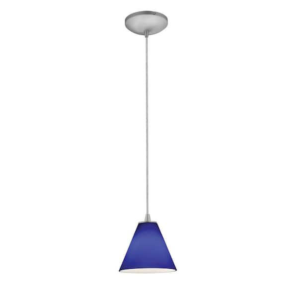 Access Lighting Martini 1-Light Brushed Steel Shaded Pendant Light with Glass Shade