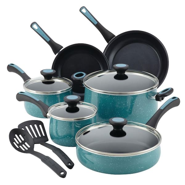 Paula Deen 12 Piece Riverbend Aluminum Nonstick Cookware Set Gulf Blue Speckle Paula Deen 12 Piece Riverbend Aluminum Nonstick Cookware Set Gulf Blue Speckle