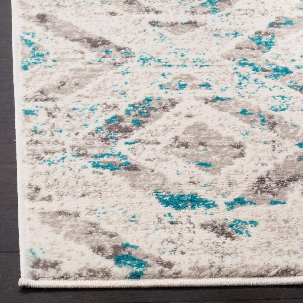 Skyler Ivory and Blue Geometric 4' x 4' Square Rug