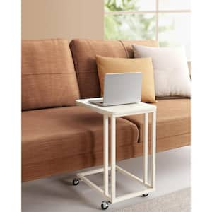 19.7 x 13.8 x 23.6 in. White U-Shaped TV Tray, Wood End Table with Metal Frame Rolling Casters for Living Room Bedroom